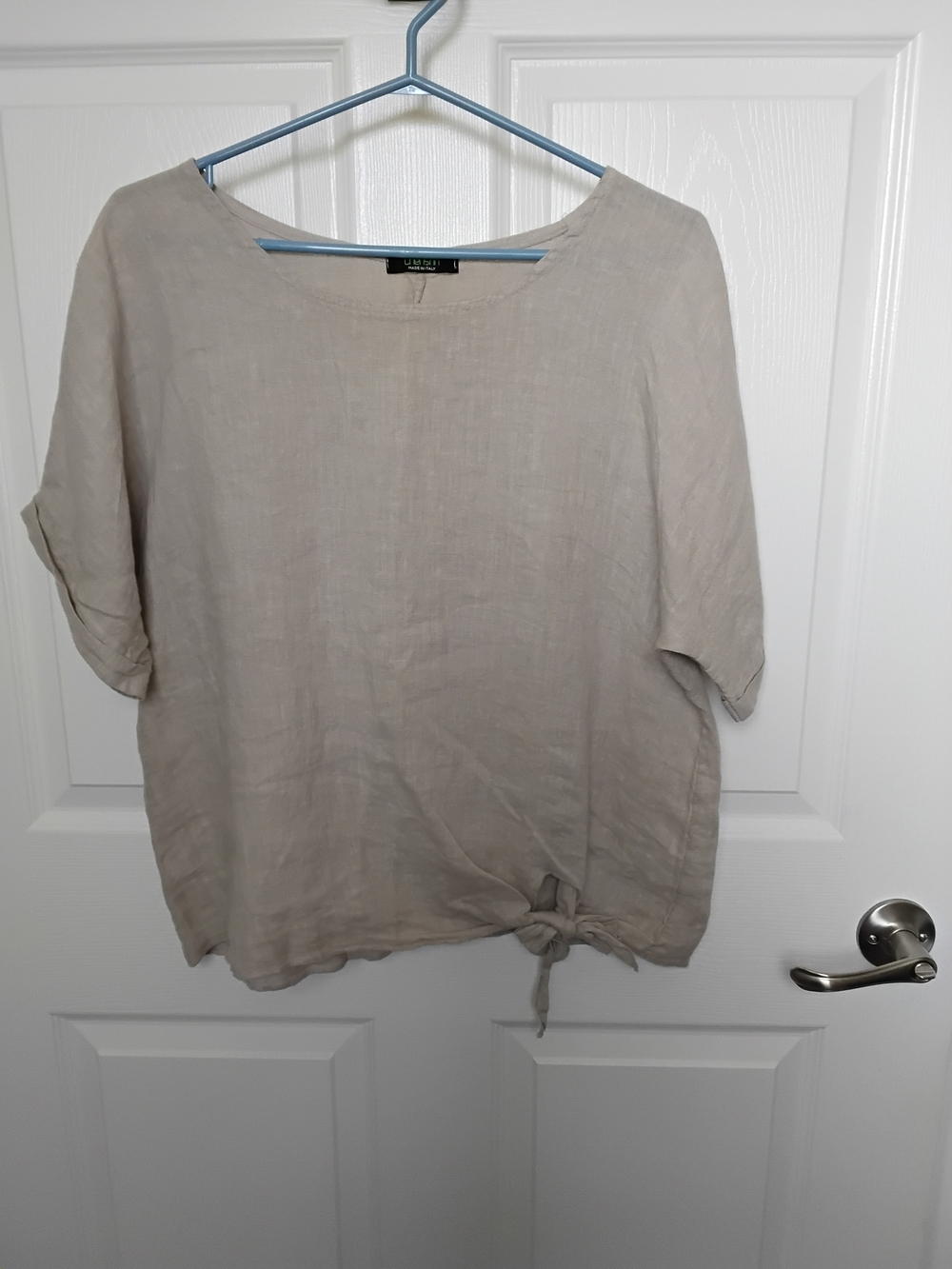 Cherishh 100% Linen Beige Francessca Bettini Italian Linen Tie-Front Blouse